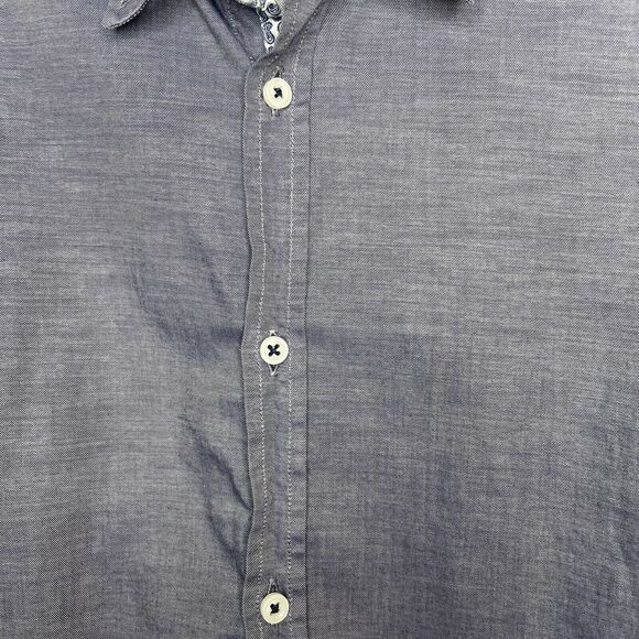 Zara Man Chambray Tailored Fit Paisley Flip Cuff Button Up Long Sleeve Med Blue - Picture 5 of 10